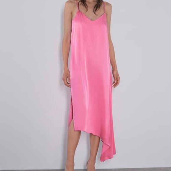 Zara | Dresses | New Zara Asymmetrical Slip Dress Pink Xs | Poshmark